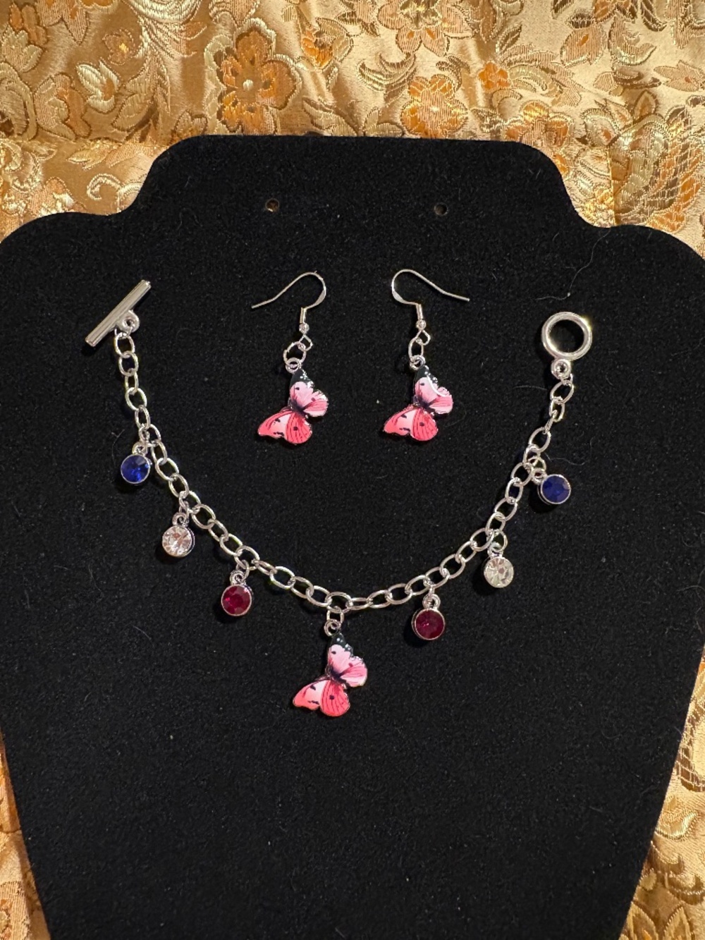 Pink Butterfly Charm Bracelet & Dangle Earring Set - Parky’s Place Handmade